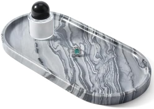 Koville Natural Marble Tray, 12"x6" Decorative Tray for Countertop, Catchall for Perfume, Candles, Jewelry Dish Elephant Grey by Koville