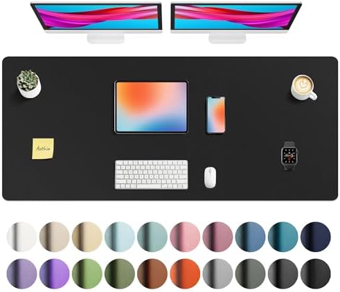 Aothia Faux Leather Desk Mat - Non-Slip PU Leather Desk Blotter, Waterproof Writing Surface, Large Desk Pad for Office & Home (Black, 55" x 24") by AothiaSimpleNaturalUnique