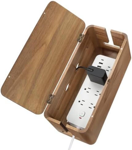Acacia Wood Cord Management Box, Magnetic Lid, Hide Cable & Cord Organizer by YCLYC