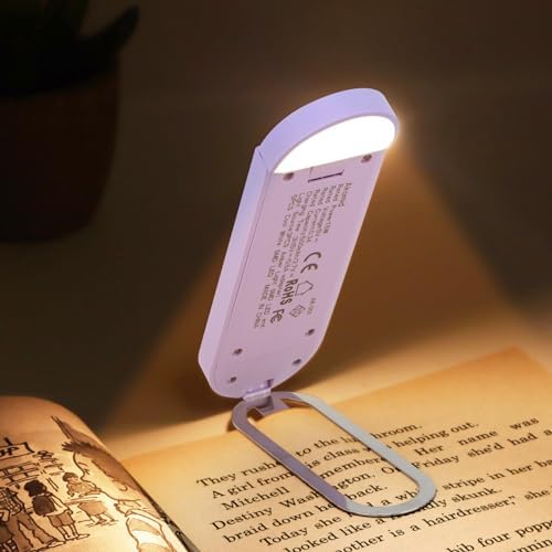 Akomid USB Rechargeable Book Light for Reading in Bed, 8 LEDs Bookmark Style Clip on, Eye-Cared Amber Light Mode for Kids, Blue Light Blocking, Stepless Dimming, Purple - Image 2
