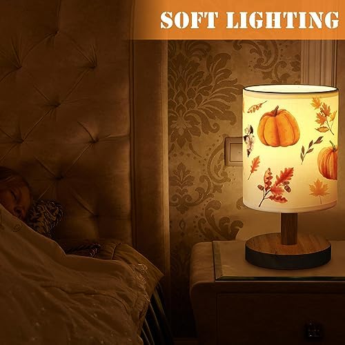 VIHOSE Pumpkin Bedside Table Lamp for Kids Bedroom, Wood Color - Image 3