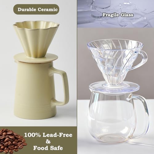 Pour Over Coffee Maker, Ceramic Coffee Dripper with 40pcs V02 Paper Filter & Coaster, 18.2oz/540ml Flower Shape Pour Over Coffee Filter set (Celadon Set) - Image 5