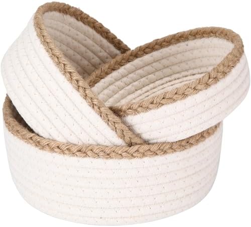 Sea Team 3-Pack Compact Nesting Woven Cotton Rope Storage Baskets, White by SeaTeam
