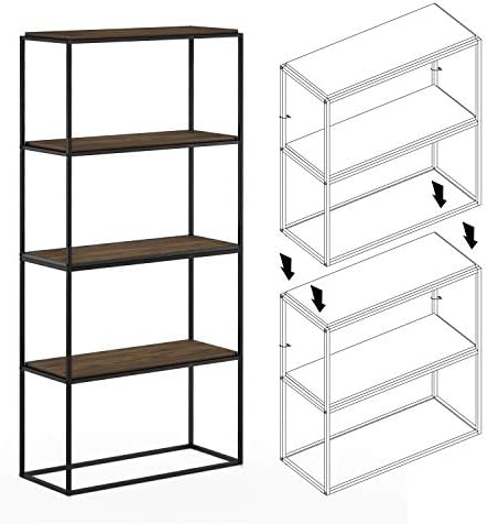 Furinno Moretti 2-Tier Metal Frame Storage Shelves, Columbia Walnut - Image 4