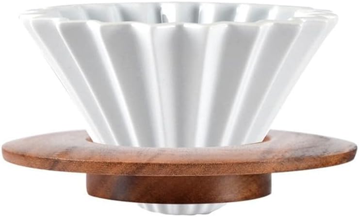 Ceramic Coffee Dripper Pour Over Coffee Maker with Wood Stand Elegant Flower Shape Filter - Image 2