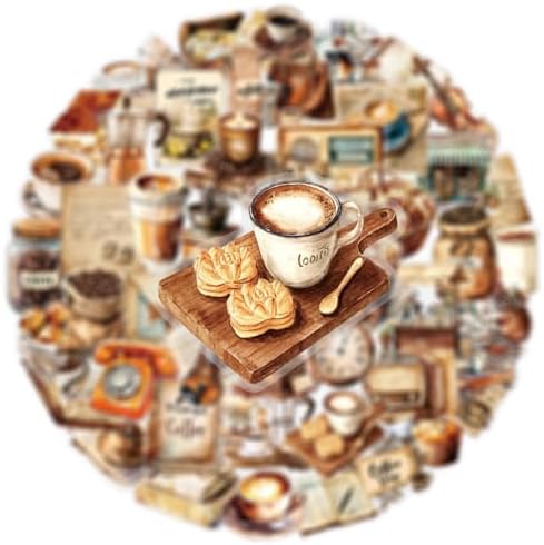 50 PCS Retro Coffee Stickers for Scrapbooking Journaling Junk Journal Scrapbook Supplies - Waterproof Transparent PET Aesthetic Decals for Resin Crafts Decorative Art Crafts (Retro-3) - Image 3