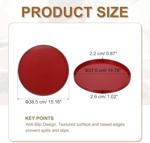 Wooden Serving Tray Round Wood Serving Tray Decorative Platter, 15.2 Inch Fit for Home Decor Kitchen Coffee Table Candle Holder, (Red) - Image 2