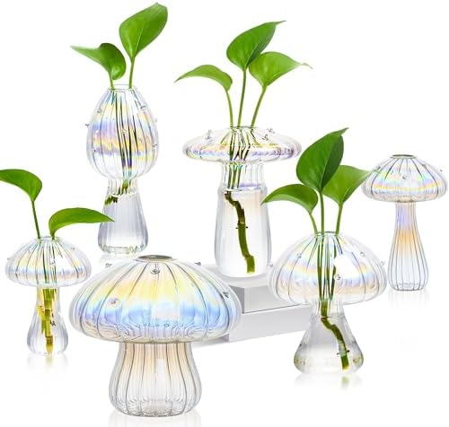 Plant Propagation Station, Set of 6 Clear Glass Mushroom Vase by JXWENBYX