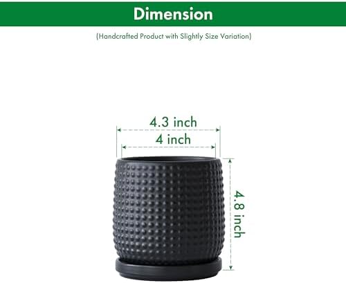 D'vine Dev Beaded Ceramic Pot with Saucer, 4 in, Ebony Matte, 27-C-Z-6 - Image 3