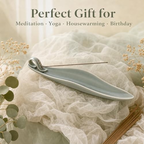 Celadon Leaf Incense Holder - Zero-Mess Ash Catcher, Precision 3-Hole, Premium Porcelain Incense Stick Holder for Meditation, Yoga & Home Decor - Image 7