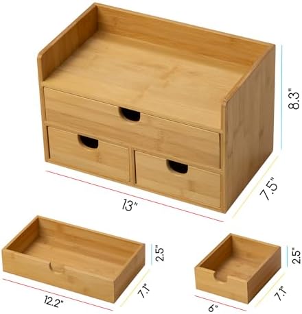 MEEDEN Bamboo Desk Organizer with Drawers: Storage Container with Shelf - Image 3