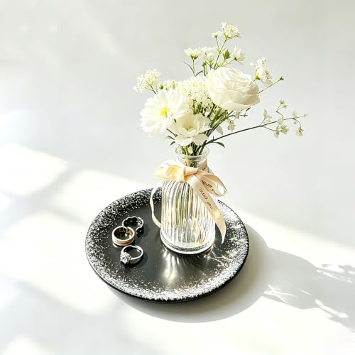 Ceramic Jewelry Tray Decorative Vanity Tray Candle Dish (Black Snow) by cachiv