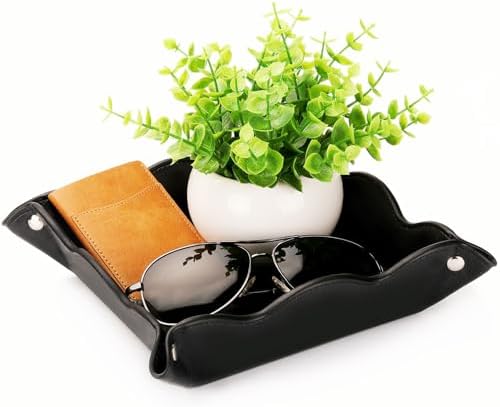 Valet Tray for Men Women - PU Leather Travel Catchall Tray Organizer - Desk Bedside Nightstand Storage Box for Jewelry Key Phone Remote Controller Wallet Watch Glasses Coin Readers -Black - Image 5