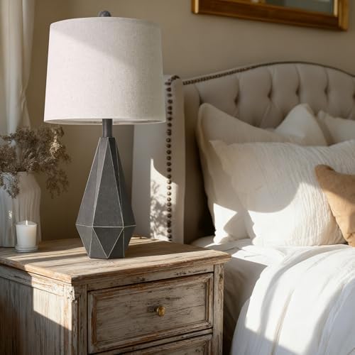PoKat 23'' Table Lamps Set of 2 for Living Room Bedroom, Farmhouse Bedside Lamps, Resin Vintage Lamps for Night Stands, Office Sideboard Guest Room Hallway (Deep Gray) - Image 6