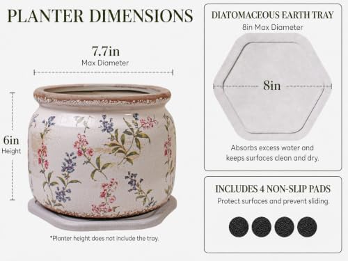 French Country Ceramic Plant Pot with Decorative Saucer, Plant Lover Gifts - Image 3