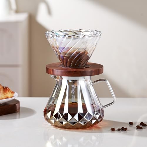 Bincoo Pour Over Coffee Maker&Dripper, Style Cone Filter + 600ml Glass Coffee Server, Manual Coffee Brewer Set, Reusable Coffee Filter Holder, Great Gift for Coffee Enthusiasts（Multicolor） by Bincoo