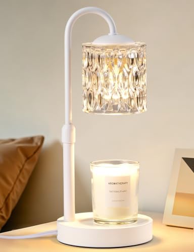 Briever Dimmable Candle Warmer Lamp with Timer, Height Adjustable Electric Candle Wax Warmer, Birthday Gifts for Women Mom, House Warming Gifts New Home Decor, Solid Wood Base, White Clear by Briever