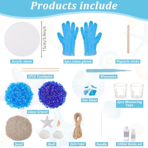 WEBEEDY DIY Sea Glass Suncatcher Ornament Ocean Crashing Wave Beach Ornament Handmade Ocean Sea Glass Resin Hanging Kit with Instruction for Adults Beginners Home Decor Beach Lovers Art Project - Image 2