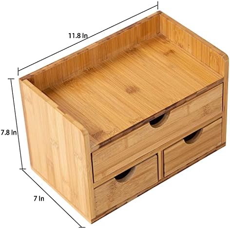 Rustic Bamboo Desk Organizer with Drawers,3-Drawer Desktop Storage Box - Image 3