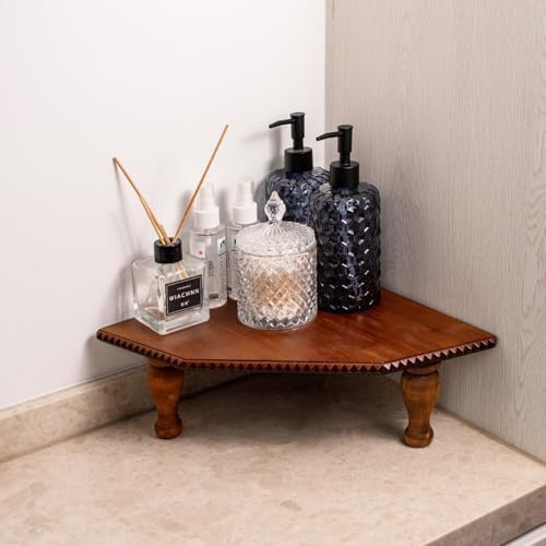 OKSQW Wood Corner Counter Shelf Framehouse Decorative Tray Stand for Kitchen Bathroom Riser Organizer Coffee Bar Display Shelf with Detachable Legs (DarkBrown) - Image 5