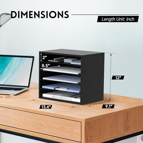 5 Tier Wood Desk Organizer, Mail Sorter and Paper Organizer for Desk, Black - Image 3