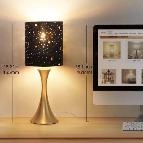 Touch Table Lamp,3 Way Dimmable Gold Bedside Lamp with Black Star Shade - Image 4
