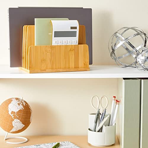 Bamboo Wooden Mail Holder, File Sorter for Letter and Folder Document Storage, Envelope Organizer with 5 Slots for Office Desk, Countertop, Home Organization (10x7 in) - Image 4