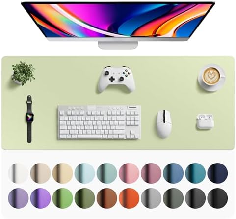 Aothia Faux Leather Desk Mat - Large Mouse Pad, Non-Slip PU Leather Blotter, Waterproof Writing Surface for Office and Home (Grass Green, 42" x 17") by AothiaSimpleNaturalUnique