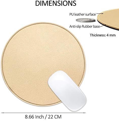 ProElife Round Mouse Pad, PU Leather Gold Desk Mat, Non-Slip Base, 8.66" - Image 3
