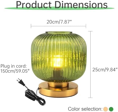 Bedside Table Lamps Set of 2, Mid Century Table Lamp Small Glass Table Lamp Green Glass Nightstand Lamp with Metal Base, Gold Globe Desk Lamp End Table Lamps for Bedroom Living Room Office - Image 6
