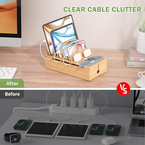 Pezin & Hulin Cell Phone Charging Station for Multi Devices-Natural Bamboo - Image 3