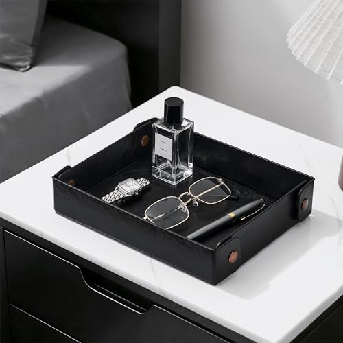 Valet Tray Organizer, Faux Leather Key Storage Tray, Catch All | Black - Image 2