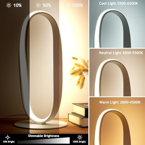 NUÜR White Circle LED Table Lamp, 3 Color Temperatures, Dimmable - Image 3
