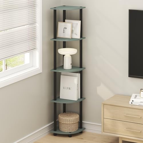 Furinno Turn-N-Tube Corner Shelf, 5-Tier Corner Bookshelf, Open Storage Shelves, for Organization and Storage, Living Room, Home Office, Garage, Bedroom, Sage Green - Image 2