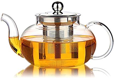 Hiware Glass Teapot with Stainless Steel Infuser & Lid, Borosilicate Glass Tea Pot Stovetop Safe, Blooming & Loose Leaf Teapots, 27 Oz by HIWARE
