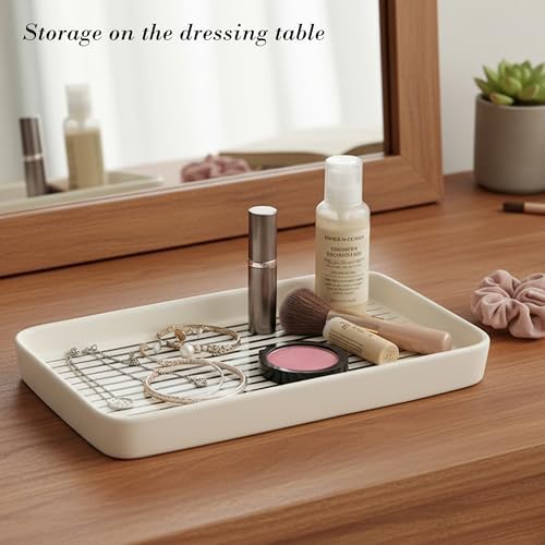10"×6"×1" White Bathroom Vanity Tray for Countertop- Ceramic Decorative Organizer Tray for Dresser Tops, Toilet, Perfume, Sponge Holder Soap Dish Dispenser for Kitchen Counter- Black Stripes - Image 5