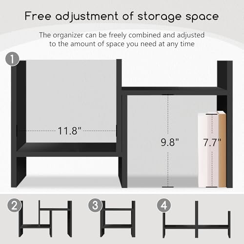 Jerry & Maggie Desktop Organizer Office Storage Rack Adjustable Wood Display Shelf Free Style Double H, Multi-Functional Mini Bookshelf for Desk Natural Stand (Black) - Image 5