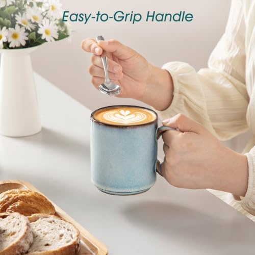 vancasso ONION Ceramic Coffee Mugs Set of 6, 16 Oz Coffee Cups for Latte, Cappuccino, Tea & Hot Cocoa, Artisan Modern Style for Coffee Bar, Home & Kitchen, Microwave & Dishwasher Safe, Light Blue Gray - Image 5