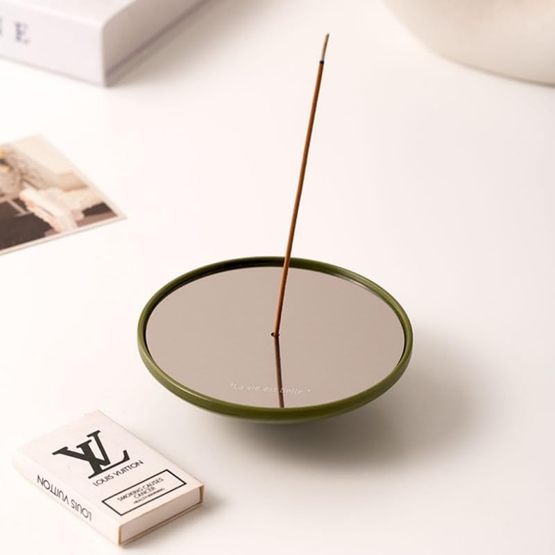 Incense Holder Modern Minimalist Circular Incense Stick Burner for Cones or Sticks for Yoga & Meditation, Enhance Atmosphere,Ceramic Ash Catcher Avocado Green - Image 3