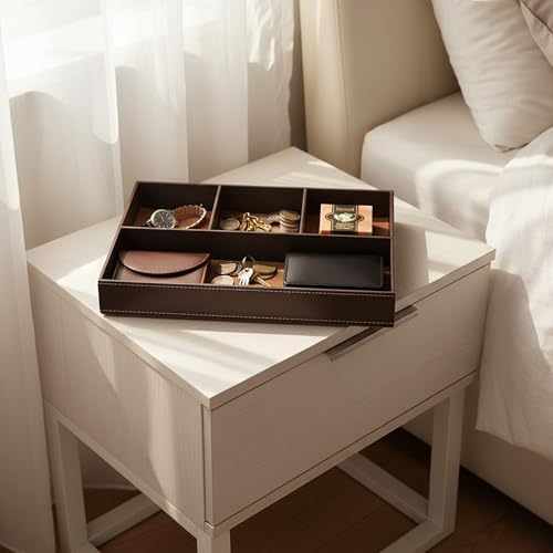 Leather Valet Organizer Nightstand & Dresser Storage Tray (Brown) - Image 3