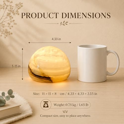 Natural Marble Lamp Cordless Touch Control Night Light 3-Way Dimmable Pat Light LED Ambient Glow Lamp Type-C Rechargeable Portable Stone Bedside Desk Lamp Zen Home Decor (4.33x4.33x3.15in) - Image 4
