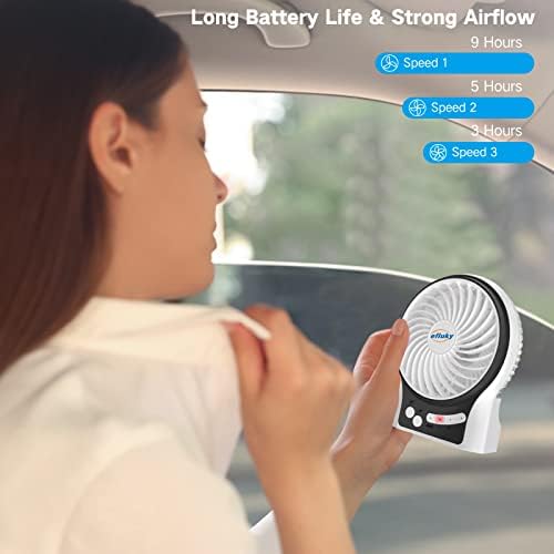 efluky 3-Speed Mini Desk Fan with LED Light, Portable USB Fan Quiet for Home, Office, Travel, Camping, Outdoor, Indoor, 4.9-Inch, White - Image 3