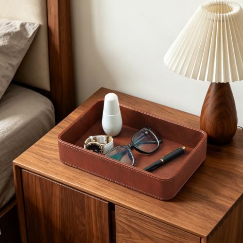 Valet Tray for Men, PU Leather Catchall Tray Nightstand Organizer - Image 6