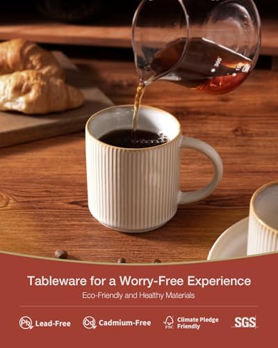 famiware Coffee Mug Set for 6, Star 12 oz Catering Mugs Cup Set with Handle for Coffee, Tea, Cocoa, Milk - Ceramic Stoneware Drinkware Set, Cappuccino White (Pack of 2) - Image 2