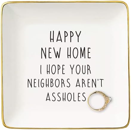 Funny Happy New Home Gifts for Houseowner-Housewarming Present-Congratulation New House-First Time Bought A House-Real Estate Broker Gift for Homeowner-Jewelry Tray Trinket Holder Ring Dish by NZY
