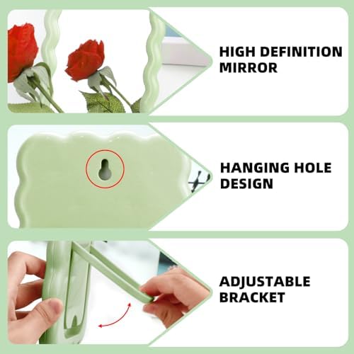 Wave Table Desk Vanity Makeup Mirror Small Make Up Office Mirror Green - Image 5