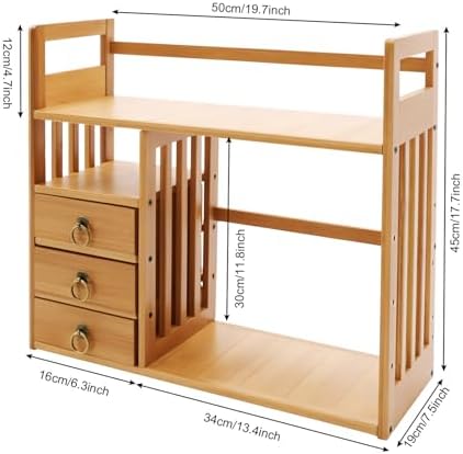 Bamboo Desktop Bookshelf desk organizer with 3 drawers Desktop Storage Shelf with Drawer Pulls Multifunctional Desk Caddy for Office Stationery Wooden Countertop Cabinet Office for Home School - Image 2