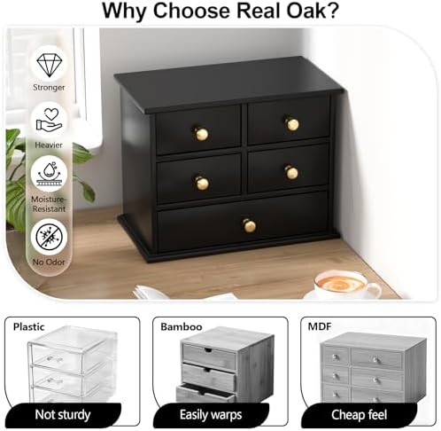 Oak Desk Organizer with Drawers, Durable Wooden Desktop Storage Box - Image 3