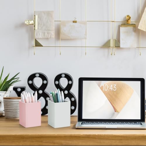 Pen Holder for Desk,Nordic Elegance Square Silicone Pencil Holder Soft Minimalist Desk Pen Cup Stand Waterproof Multifunctional Office Supplies for Home,Kids and School(Pink) - Image 3