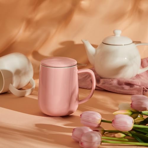 Sweese 20 OZ Porcelain Tea Mug with Infuser and Lid, Loose Leaf Tea Cup, Gifts for Tea Lover - Pink - Image 5